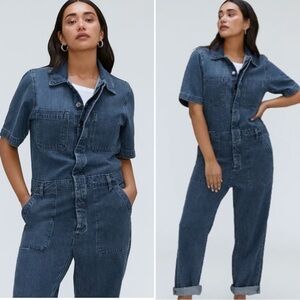 Everlane The Short Sleeve Denim Summer Soft Denim Jean Coverall Jumpsuit size 0
